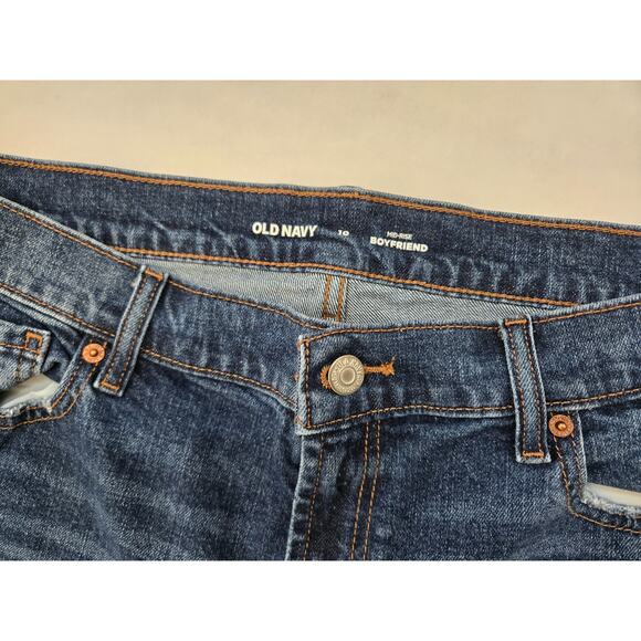 Old Navy Mid Rise Boyfriend Jeans Sz 10 Dark Wash Distressed Jeans - Picture 2 of 6
